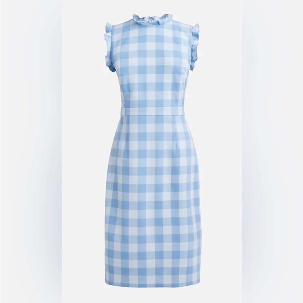 NWT J. Crew Gingham Stretch Crepe Ruffle-Trim Sheath A-Line Lined Midi Dress 16 - Picture 3 of 6